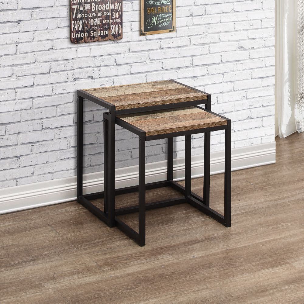Urban Rustic Oak Wooden Nest of Tables