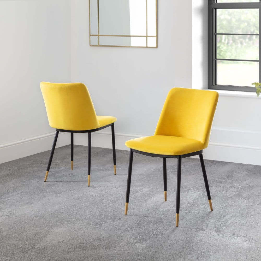 Delauney Mustard Velvet Fabric Dining Chair x 2