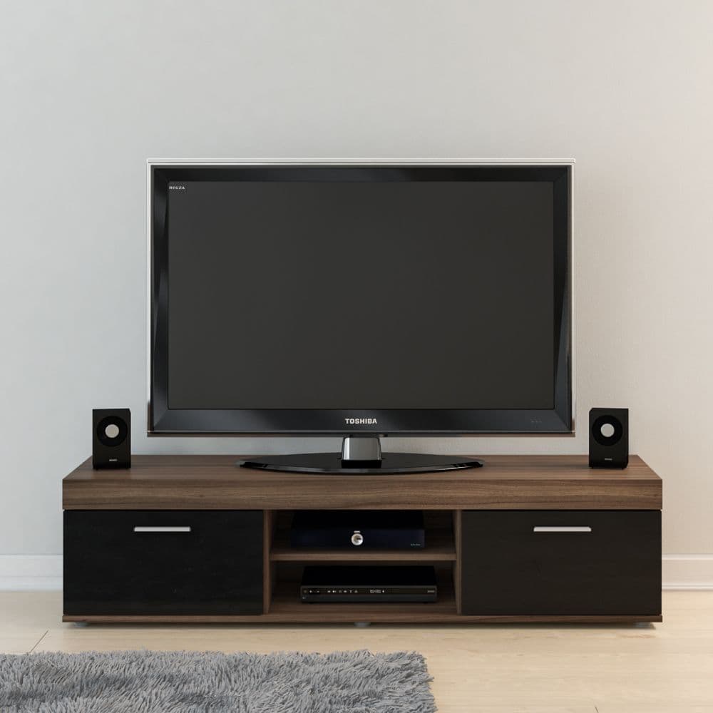 Edgeware Walnut and Black Wooden TV Unit