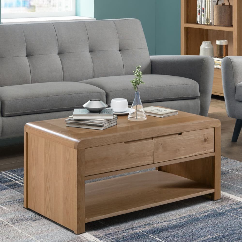 Curved oak store coffee table