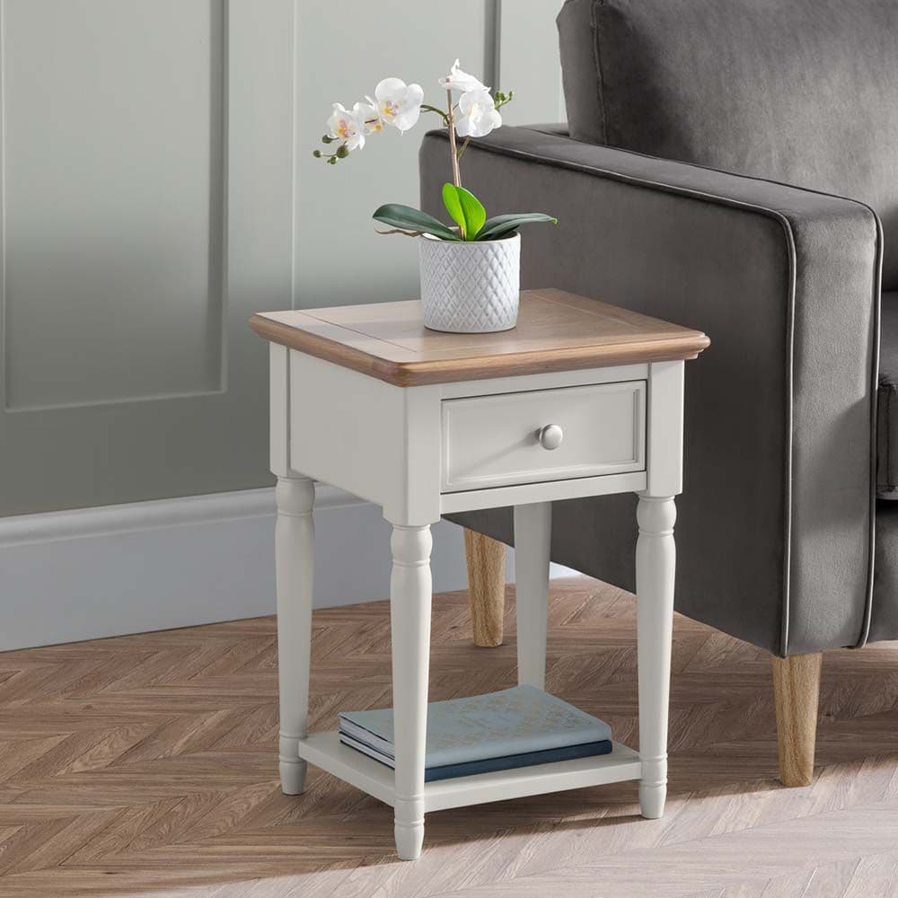 End table with top lamp and drawer