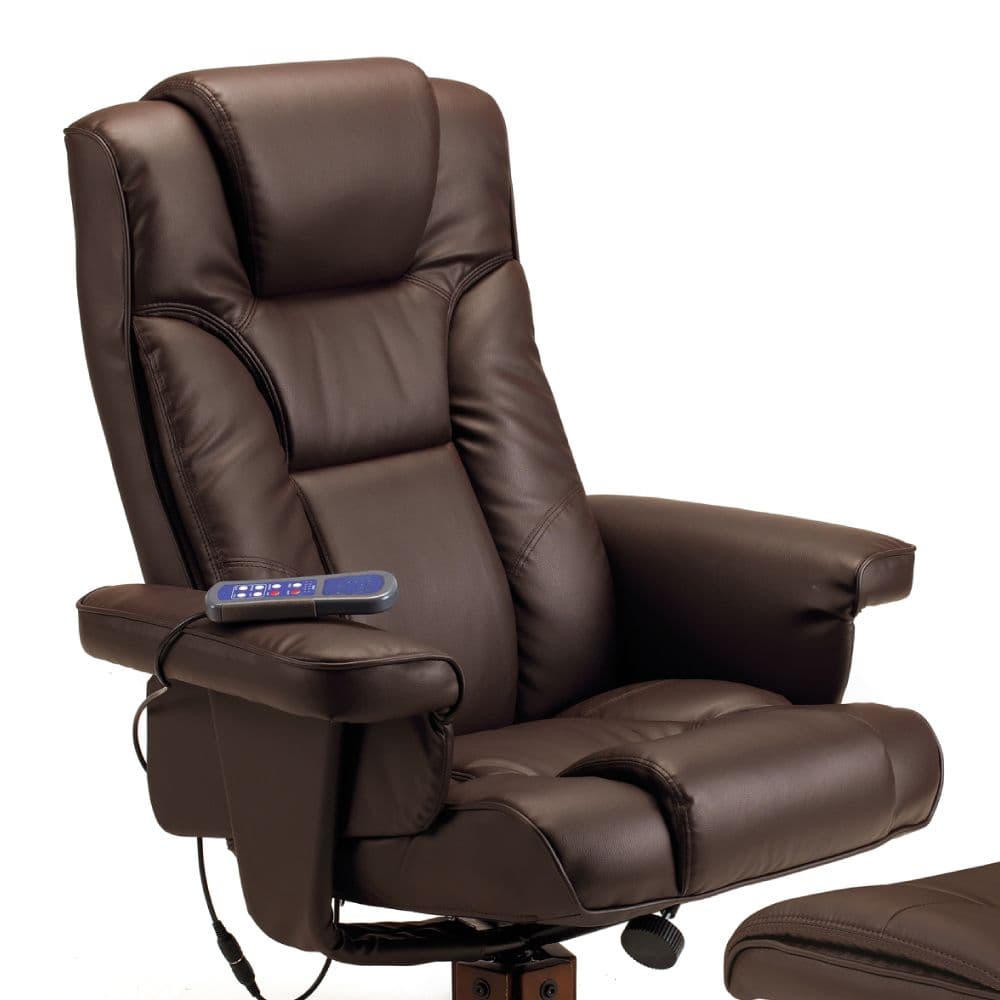 Malmo Brown Leather Massage Recliner Chair and Stool