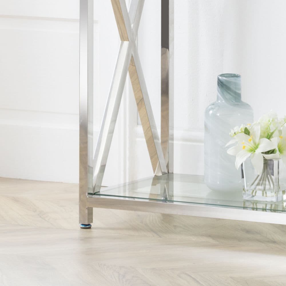 Christie glass and deals chrome console table