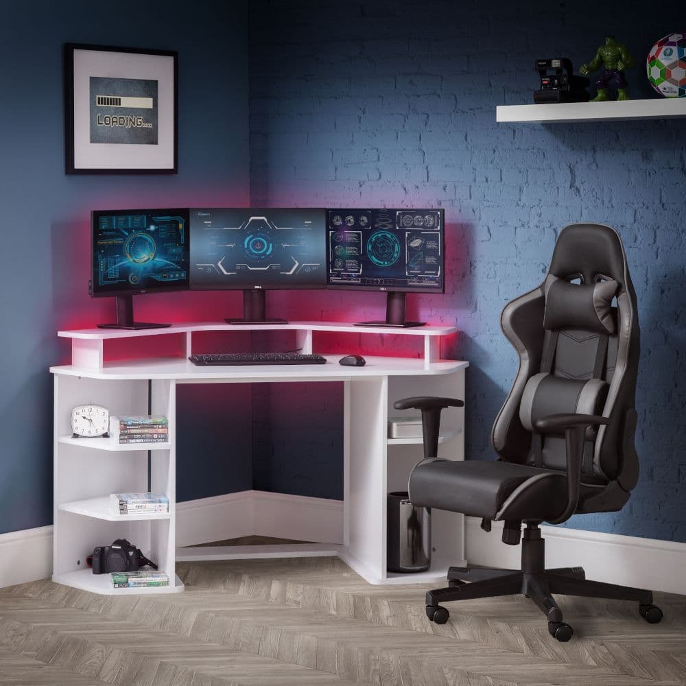 Corner gaming shop desk with storage