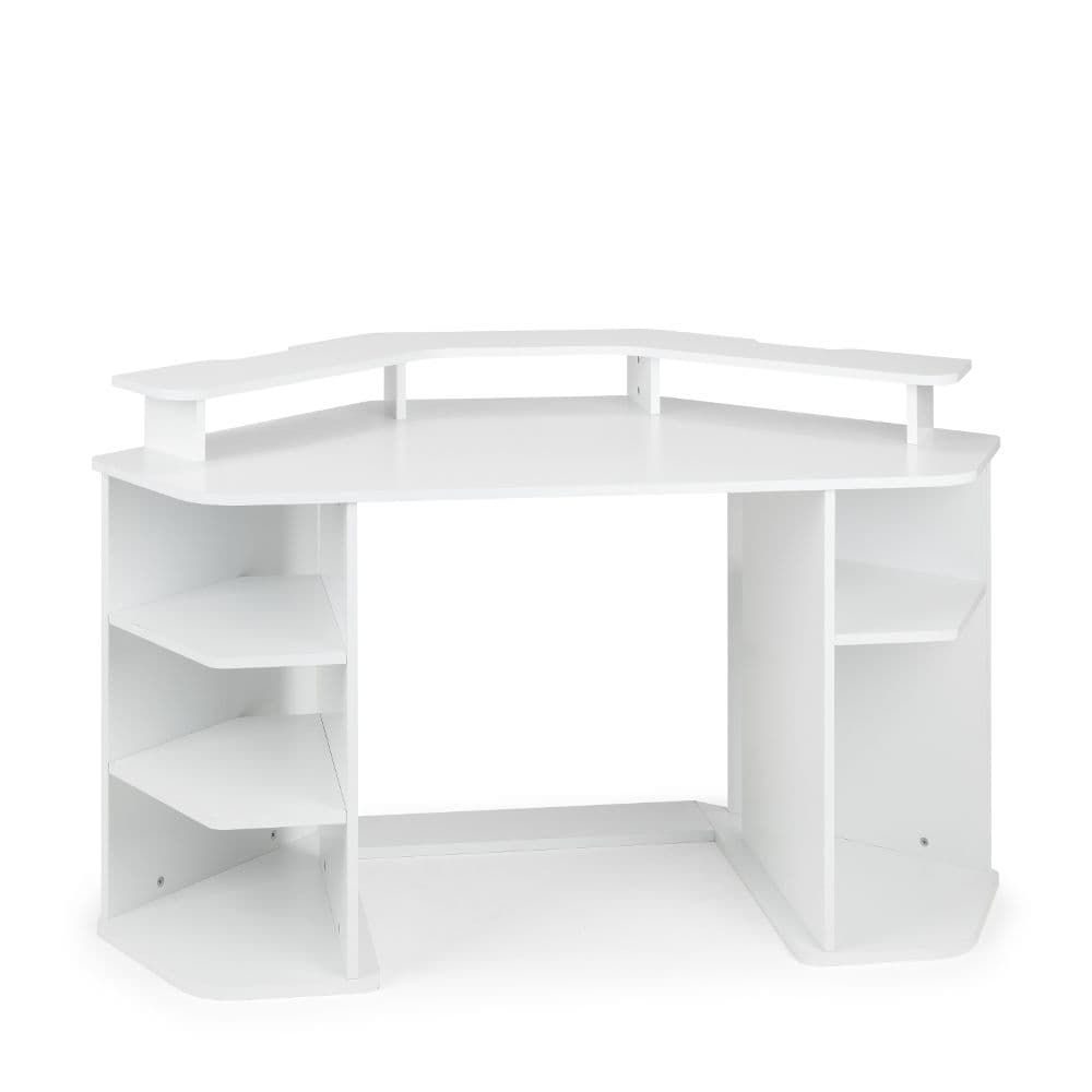 White corner gaming outlet desk
