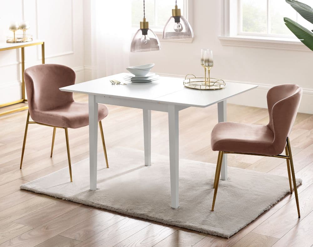 White table outlet pink chairs