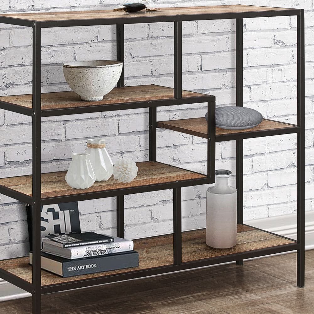Wood and outlet metal shelving unit