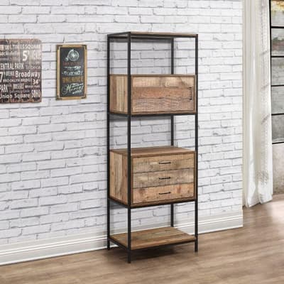 Urban Rustic Oak Wooden 3 Drawer Shelving Unit