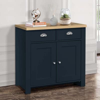 Highgate Navy Blue and Oak 2 Door 2 Drawer Wooden Sideboard Highgate Navy Blue and Oak 2 Door 2 Drawer Wooden Sideboard