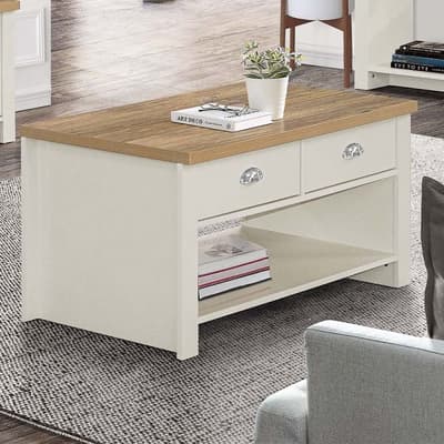 Highgate Cream and Oak 2 Drawer Wooden CoffeeTable Highgate Cream and Oak 2 Drawer Wooden CoffeeTable