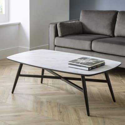 Caruso White Marble Wooden Coffee Table