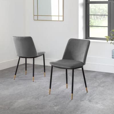 Delauney Grey Velvet Fabric Dining Chair x 2