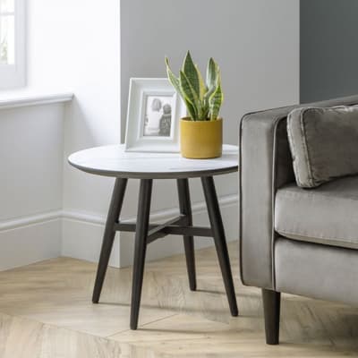 Firenze White Marble Wooden Side Table