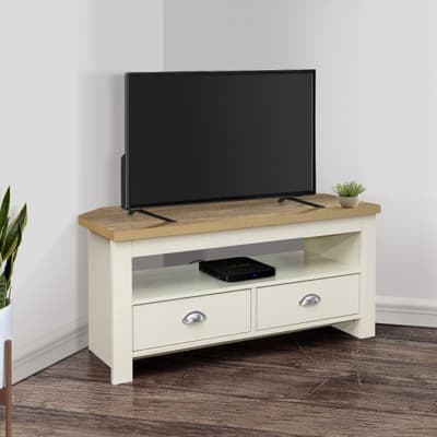 Highgate Cream and Oak Wooden Corner TV Unit