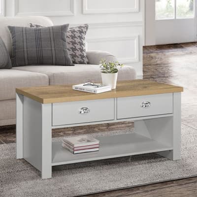 Highgate Grey and Oak 2 Drawer Wooden Coffee Table Highgate Grey and Oak 2 Drawer Wooden Coffee Table