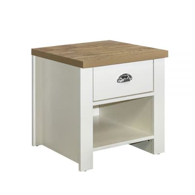 Highgate Cream and Oak Wooden 1 Drawer Lamp Table