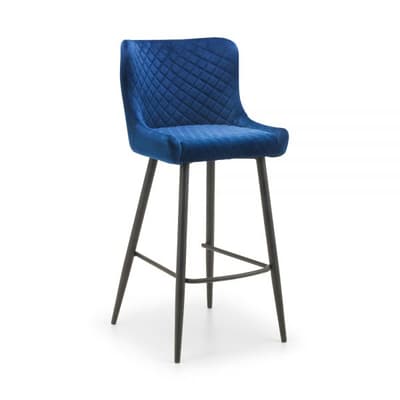 Luxe Blue Velvet Fabric Bar Stool