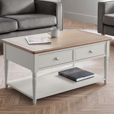 Provence Light Grey Wooden 2 Drawer Coffee Table Provence Light Grey Wooden 2 Drawer Coffee Table