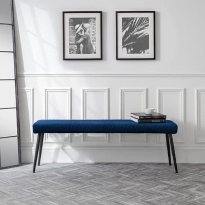 Luxe Blue Velvet Fabric Low Dining Bench