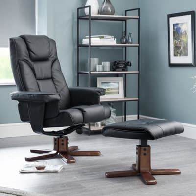 Malmo Black Leather Recliner Chair and Stool