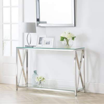 Miami Silver Glass and Metal Console Table
