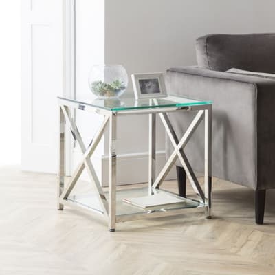 Miami Silver Glass and Metal Side Table