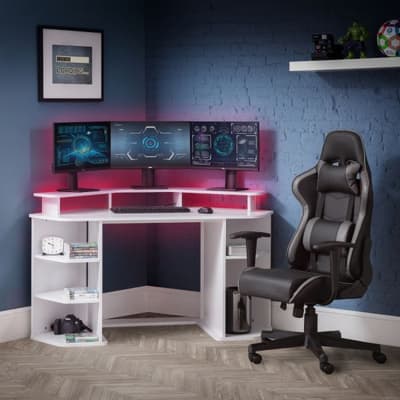 Orbit White Wooden Corner Gaming Storage Desk