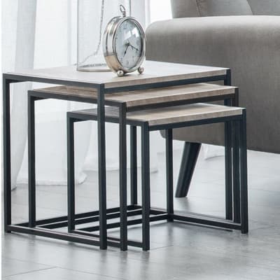 Tribeca Oak Wooden and Metal Nest of Tables