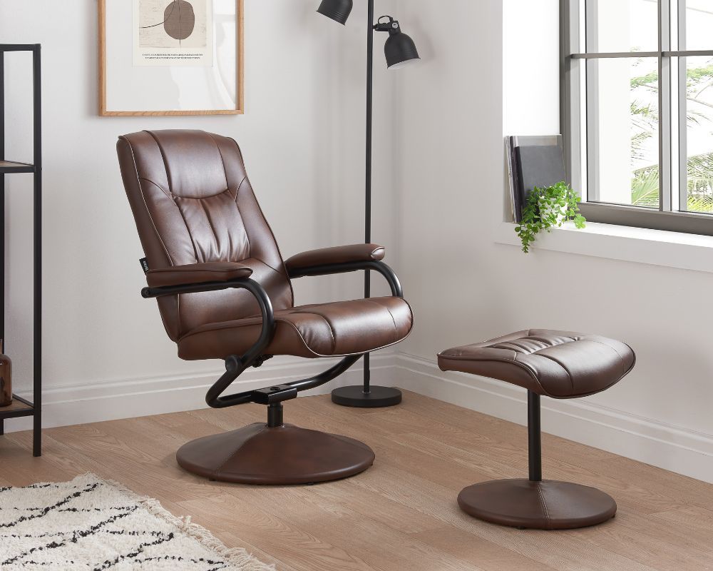 Swivel chair brown leather sales