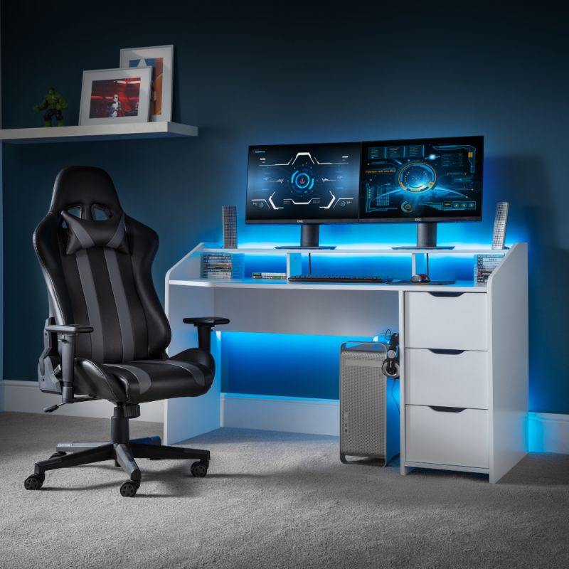 Gravity White Wooden Gaming Storage Desk